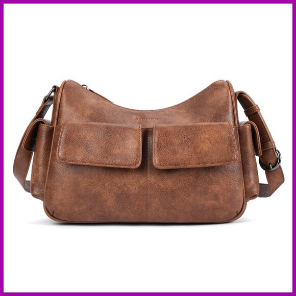 Handbags - Vegan Leather Shoulder Bag, Multi-Pocket Crossbody, 11.2x7.8x3.7